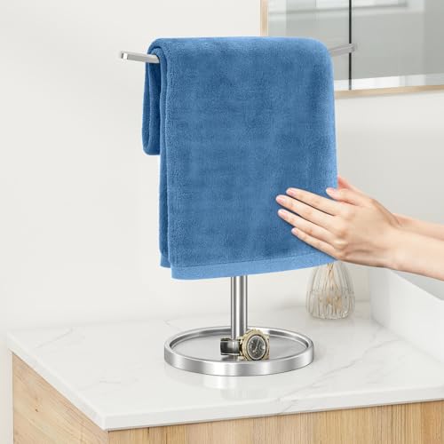 STWWO Hand Towel Holder, Stainless Steel Towel Holder Stand for Bathroom, Kitchen Countertop, T-Shaped Hand Towel Rack Stand, Brushed Nickel - color: Brushed Nickel