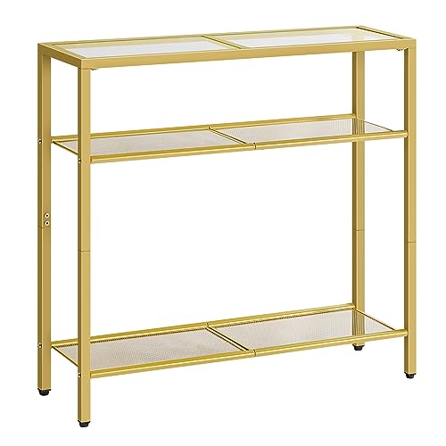 HOOBRO 29.5" Narrow Console Table, 3-Tier Tempered Glass Sofa Table, Modern Entryway Table, for Entrance, Living Room, Foyer, Hallway Bedroom, Gold GD21XG01G1 - color: Gold