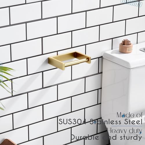 KOKOSIRI Toilet Paper Holder Spring Loaded Bathroom Toilet Roll Holder Wall Mount Stainless Steel Brushed Gold B2011BG - color: Brushed Gold, size: Without Shelf