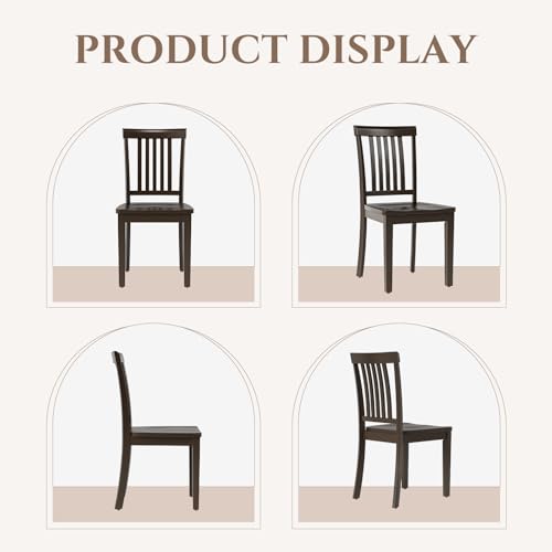 COLAMY Wooden Dining Chairs Set of 2, Solid Rubberwood Kitchen & Dining Room Chairs,Windsor Style Seating, Rustic Dining Table Chairs, Non-Slip Foot Pads, Farmhouse & Traditional Seating,Dark Brown - color: Darkbrown, size: Set of 2