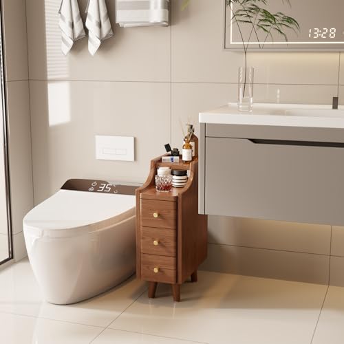 Solid Wood Narrow Nightstand with Drawers,Walnut Nightstand Wood Bedside Table Modern for Bedroom,Study,Toilet - color: Walnut, size: 15.75"D x 7.87"W x 23.62"H(3 Drawers)