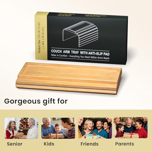 Sofa Arm Tray,Bamboo Folding Couch Arm Tray,Sofa Armrest Trays with Anti-Slip Pad for Drinks,Snacks,Phone,Remote Control(Natural) - color: Natural