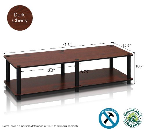 Furinno Just No Tools Dark Cherry Wide Television Stand with Black Tube, Dark Cherry/Black, Wide 41.3"(W)x10.9"(H)x15.6"(D) - color: Dark Cherry/Black, size: Wide 41.3"(W)x10.9"(H)x15.6"(D)