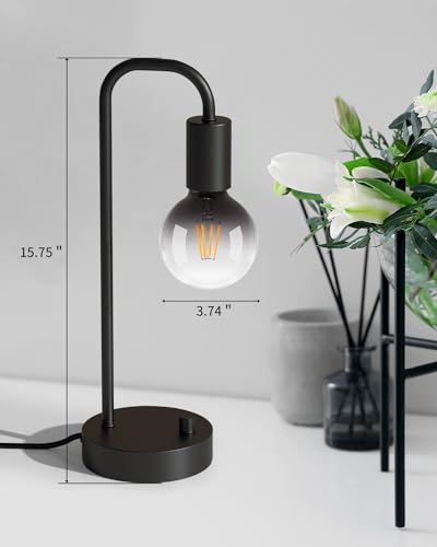 ONEWISH Industrial Table Lamp Set of 2, Fully Dimmable Beside Lamp with Gradient Black Art LED Bulb, Modern Nightstand Desk Lamps for Bedroom, Living Room, Office, Reading(Bulb Included) - color: Black 2 packs, size: Non-USB
