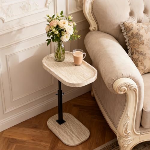 Adjustable C Shaped Side Table, C Table End Tables with Wheels for Sofa, 360° Swivel Sofa Tables for Livingroom,Bedroom,Study and Small Spaces (All White) - color: All White