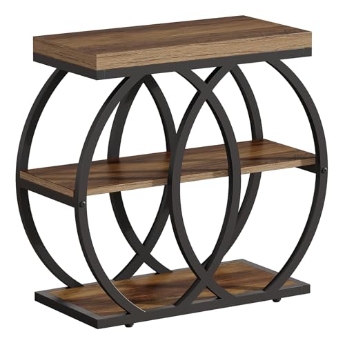 Tribesigns End Table, 3-Tier Narrow Side Table with Metal Frame, Industrial Rectangular Storage Stand for Living Room, Bedroom, Small Spaces, 23.62" L x 11.81" W x 25.59" H, Brown