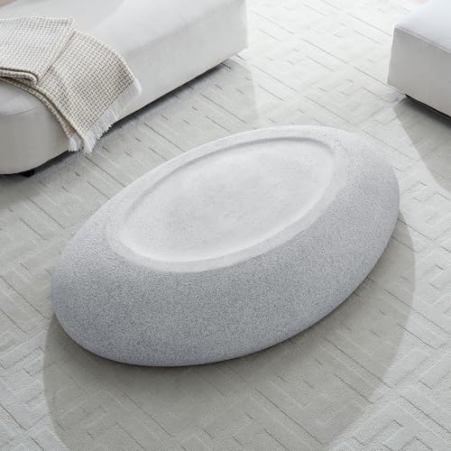 55.12" Faux Stone Coffee Table Modern Unique Coffee Table Oval Rock Center Tables Round Edge Design Fiberglass Concrete Accent Tables for Living Room Office Apartment No Assembly, Cement - color: Fiberglass Oval-cement