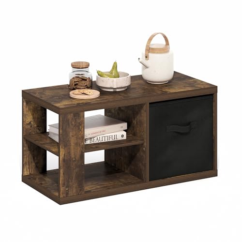 3-Tier Modern Coffee Table with 1.2 Thick Tabletop, Side Table with Open Shelf and Storage Bin, Coffee Table, for Bedroom, Living Room, Home Office, Amber Pine - color: Amber Pine/Black