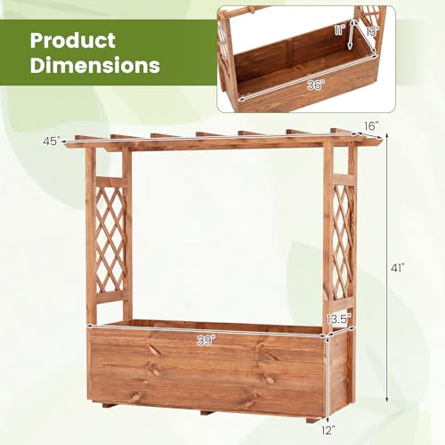 Giantex Raised Garden Bed with Sided Trellis & Roof, 45”x16”x41” Wood Elevated Planter Box, Freestanding Garden Planter Raised Bed for Flowers Herbs Climbing Vines,Brown,1 - color: Brown, size: 45”x16”x41”
