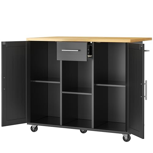 JY QAQA 42" Kitchen Island with Storage on Wheels, Rolling Table with Drop Leaf, Drawers, Cart Handle for Towel Rack or Free Movement, Black - color: Black