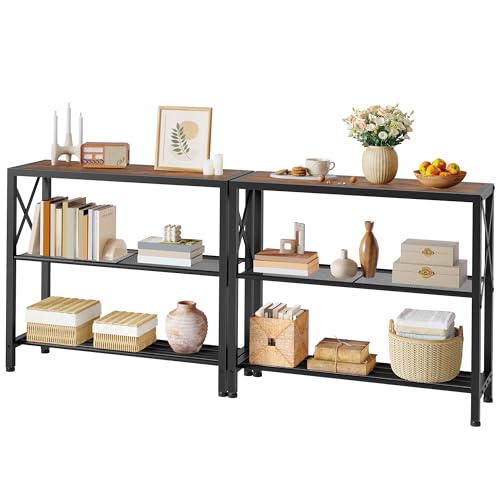 Hoctieon Set of 2 Industrial Console Table, 3 Tier Entryway Table, Metal Frame, Sofa Table with Shelf, Hallway Table, Entrance Table for Entryway, Living Room, Foyer, Hallway, Rustic Brown&Black - color: Rustic Brown, size: 2 Pack