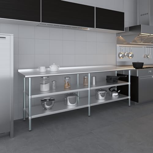 AmGood Stainless Steel Work Table with 1.5" Backsplash and 2 Shelves | Metal Kitchen Food Prep Table | NSF (96" Long x 24" Deep) - size: 96" Long x 24" Deep
