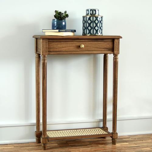 East at Main Lenora Console Table – 23.75” Narrow Entryway Table with Storage & Cane Shelf – Solid Wood Accent Table for Hallways, Foyers, and Small Spaces – French Country & Traditional Style | 23.75-inch slim hallway table with cane shelf, solid wood fr