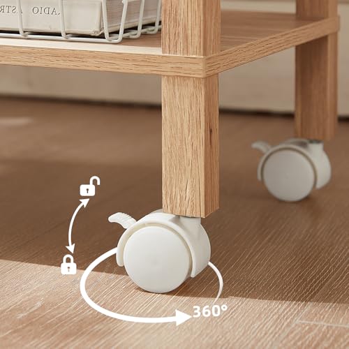 YUFAM 2 Tier Under Desk Printer Stand with Charging Station, Natural | Wooden Small Printer Table for Home Office, Rolling Printer Cart Shelf with Lockable Wheels - color: Wood, size: 11.8"D×15.7"W×15.3"H(With USB)