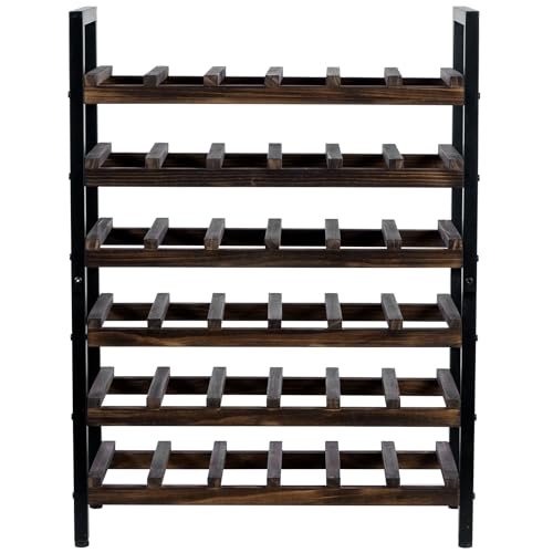 MyGift Wine Rack Freestanding Floor Stand, 6 Tier Wine Bottle Shelf - Holds up to 36 Bottles (Solid Wood)", since unit is 6 rack. - color: Solid Wood