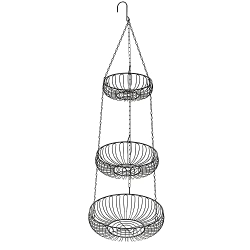 Simple Houseware Adjustable Metal Hanging Fruit Basket, Oblate, Black, 11" W x 11" L x 30" H | 11" W x 11" L x 30" H - color: Black, style: Oblate Basket