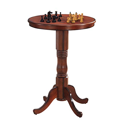Giantex Round Dining Table, 30" D X 41.5" H, Wooden Pub Pedestal Side Table W/Chessboard, Adjustable Foot Pads, Multi-Purpose Dinner Table for Small Space, Kitchen, Dining Room, Restaurant, Walnut - color: Walnut, size: 30"Dx41.5"H