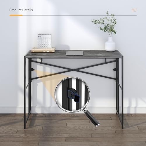 Lutown-Teen Narrow Folding Computer Desk 35 inch, Writing Gaming Computer Desk for Small Spaces, No Assembly Required Small Office Table, Grey - color: Grey, size: 35 Inch