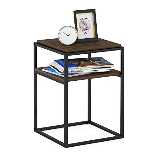 2-Tier Stackable Metal Frame End Table, Toolless Assembly Bedside Table, Night Stand with Open Shelf, Side Table, for Bedroom, Living Room, Columbia Walnut - color: Columbia Walnut, size: 2 Tier, Set of 1