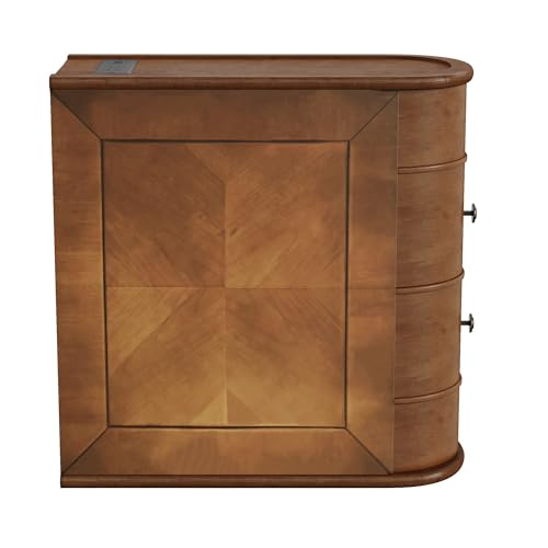 Multifunctional Classic End Table with Charging Station, Sofa Side Narrow Table Bedside Nightstand with Drawers, No Assembly Required - color: Walnut-6.26