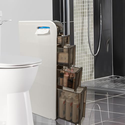 4-Tier Bathroom Floor Cabinet, Narrow Bathroom Storage Cabinet, Mobile and No Installation Required, Perfect for Small Space Laundry Rooms, Toilet Areas, and Living Room Gaps - style: 4-Tier