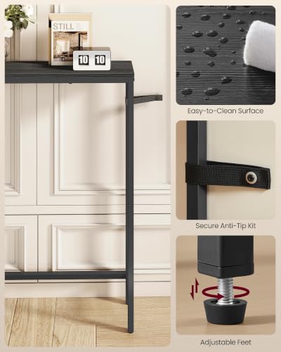 VASAGLE 78.8" Console Table, Narrow Behind Couch Table with Outlet | Sofa Table with 2 Hooks, for Entryway, Living Room, Easy Assembly, Charcoal Gray and Ink Black, BARNET Collection ULNT077B201 - color: Charcoal Gray + Ink Black, size: 1 Tier (5.9"D x 78