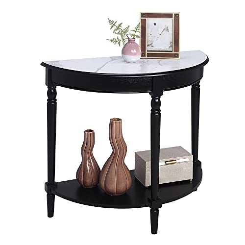 Convenience Concepts French Country Half-Round Entryway Table with Shelf, White Faux Marble/Black - color: White Faux Marble/Black