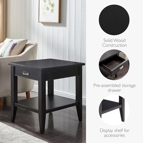 Leick Home Laurent End Table, Solid Wood, 1 Drawer, Bottom Display Shelf, Easy Assembly, for Bedroom/Living Room, Black, 24.0 in L x 20.0 in. W x 24.0 in. H, 10507-BK - color: Black