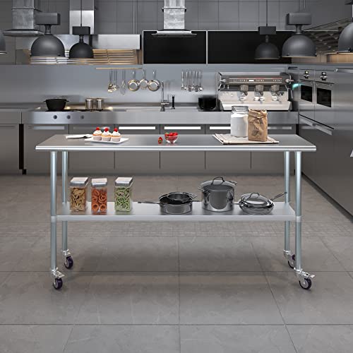 AmGood 72" Long x 18" Deep Stainless Steel Table with Casters - size: 72" Long x 18" Deep