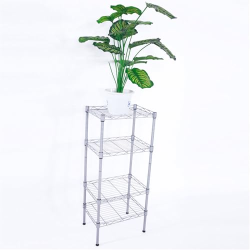 4-Tier Steel Storage Shelving Unit, Chrome | Adjustable, Small Shelf Rack, Leveling Feet, for Kitchen Pantry Garage - color: Chrome, 4 Tier-13.77"