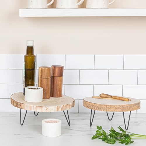Creative Co-Op Small Paulownia Wood Pedestal with Metal Legs (Pack of 2) - color: Natural, size: 9" (Pack of 2)