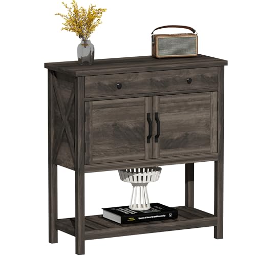ChooChoo Farmhouse Console Table, Entryway Table with Storage Shelf, Coffee Bar Cabinet, Narrow Buffet Sideboard for Kitchen, Hallway, Living Room, Ash Gray - color: Ash Gray