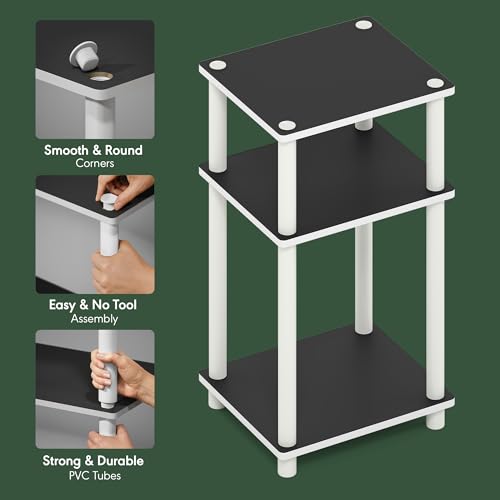 Furinno Turn-N-Tube 3-Tier Toolless Side Table, Narrow Printer Stand with Open Shelf, End Table, Night Stand, for Living Room, Bedroom, White Espresso - color: White(black Espresso)/White