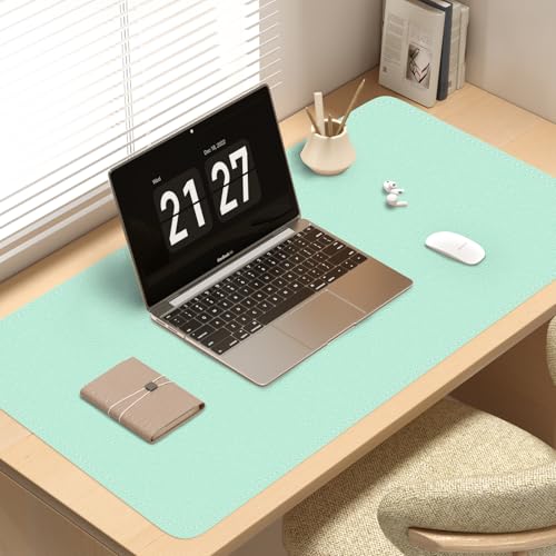 Bleswin Multifunctional Large Desk Mat, Double Sided Computer Desk pad, Extended Mouse Mat, Office Desk Protector with Waterproof PU Leather, 35.4''×16.9'', Office Home Writing Pad (Lake Green+Blue) - color: Lake Green+blue, size: 35.4'' × 16.9''