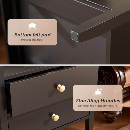 Huuger Black Nightstand Set of 2, Night Stand with Charger Station, Bedside Table with 2 Drawers, Bed Side Tables for Bedroom, Modern Nightstands, Metal Knobs, Painted Surface - color: Black