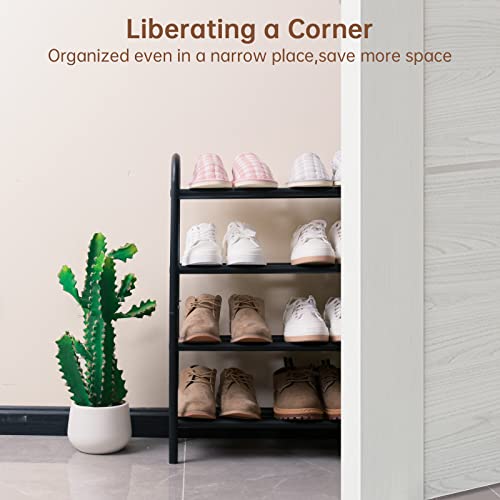 Gonfoam 4-Tier Expandable Shoe Rack,Adjustable Shoe Shelf Storage Organizer Heavy Duty Metal Free Standing Shoe Rack for Entryway Closet Doorway (Black) | Tool-Free Assembly, Metal Material, Adjustable Shoe Organizer, Sturdy, Small Space Solution, Dorms,