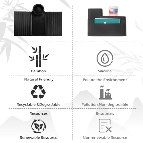 GHKINMAL Couch Cup Holder Tray, 3 in 1 Large Couch Arm Trays,Bamboo Chair Clip on Tray with 360° Ratated Phone Holder for Couch,Armrest Tray for Snacks,Remote,Phone - color: Black