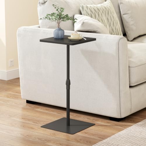 TUTOTAK Tall Side Table, Wide Top End Table, Adjustable Height Drink Table | Pedestal Table for Small Spaces, Accent Nightstand, livingroom, Bedroom, Black TB01BK097 - color: Black, size: 1 Pack, style: Square