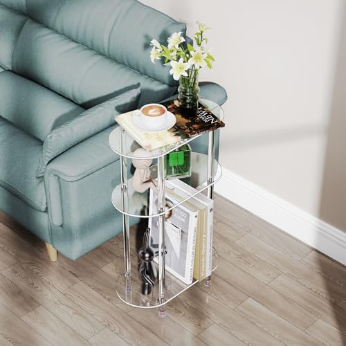Clear Acrylic Narrow Side Table for Small Spaces, 15.75" L x 7.87" W x 24.6" H, 3 Tier Oval Slim End Table Nightstand, Small Minimalist Skinny Bedside Table for Bedroom, Bathroom, Living Room - size: 3 Tier 1-Pack 24.6"H