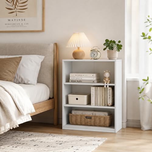 Wooden 3-Tier Bookshelf, White, 31.5" Tall | Adjustable, Open Storage Shelf Unit - color: White, size: 3-Tier