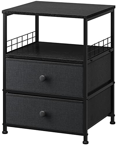 EnHomee 17.8" W Nightstand, End Table with Fabric Drawers and Open Wood Shelf Storage,Safety Netting on 2 Sides of Night Stand,Bedside Table with Metal Frame for Bedroom,Closet, Dorm,Black and Gray - color: Black and Gray