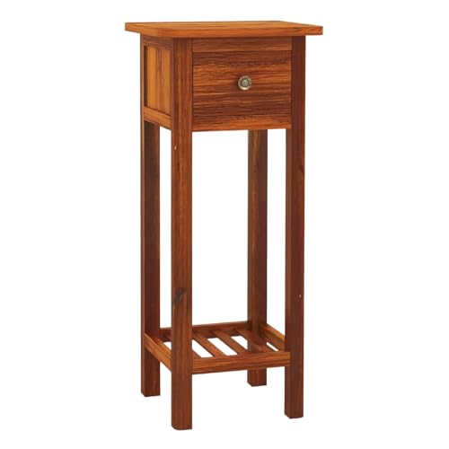 Giantex Tall End Table, Narrow Side Table with Drawer and Shelf, Acacia Wood Nightstand for Living Room, 2-Tier Bedside Table for Small Space, No Assembly, Rustic Brown - color: Rustic Brown