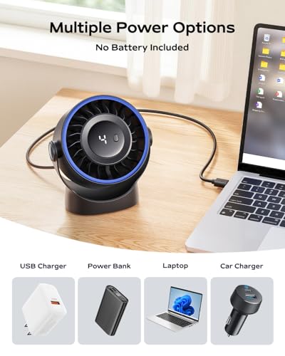 SWEETFULL USB Small Desk Fan - 5 Inch Mini Personal Desktop Fan, 4 Speeds Cooling Strong Airflow, 360° Adjustable Tilt, Quiet Portable Table Fans for Bedroom, Home, Office, Travel & Cruise, Black - color: Black