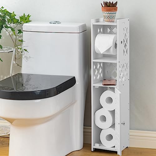 H HUIYKALY Toilet Paper Storage: Toilet Paper Holder Stand with Roller for Small Space,White