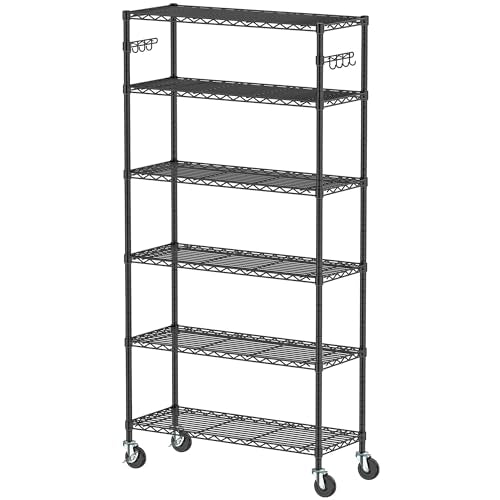 6 Tier Wire Metal Shelving Rack Garage Storage Rolling Shelves with Wheels | Heavy Duty Adjustable Industrial Shelves Unit Utility Sturdy Shelving for Kitchen Garage Pantry Bathroom Laundry - size: 6-Tier Metal Shelf(36L x 14W x 75H)