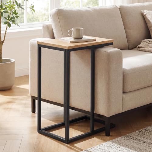 Giantex C-Shaped End Table, Set of 2 Small Sofa Couch Side Table that Slide Under with Metal Frame & Spacious Tabletop, Bedside Laptop TV Tray for Living Room Bedroom Small Spaces (Natural) - color: Natural