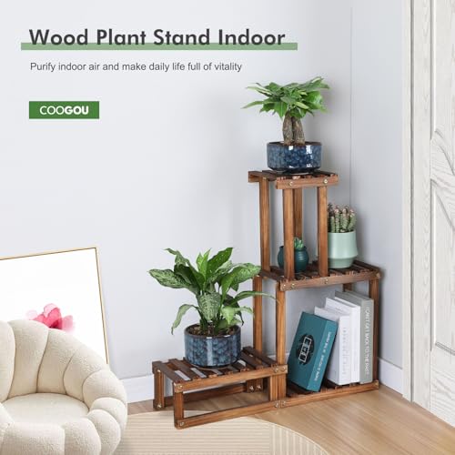 Wood Plant Stand Indoor Outdoor 4 Tiers Plant Rack Corner Planter Shelf Flower Pot Holder for Living Room Garden Patio Yard Porch (Space Saving,27.6”,Small)