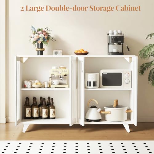 Panana Kitchen Buffet Server Table Accent Sideboard Cupboard Server Buffet Console Table with Doors Cabinet (49inch, White) - color: White, size: 49inch
