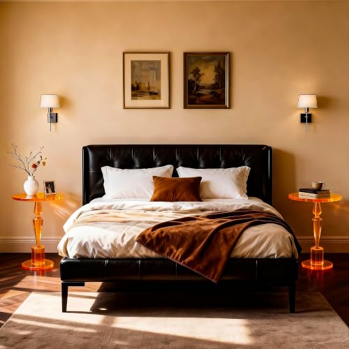 Acrylic Round Side Table, End Table Nightstand Pedestal Table for Living Room, Bedroom, Balcony (Orange, 15.7“×15.7”×21.7“) - color: Orange