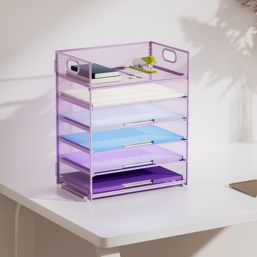 Marbrasse 2 Pack Desk Organizer with Handle, 6 Tier Paper Letter Tray, Mesh Desk File Organizer for Office, School and Home - Purple - color: 2 Pack - Purple